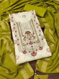 Ishin Floral Woven Design Pure Cotton Unstitched Dress Material