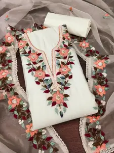 Ishin Floral Embroidered Zari Unstitched Dress Material