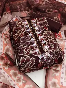 Ishin Floral Embroidered Sequinned Organza Unstitched Dress Material