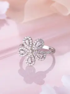 Zavya 925 Sterling Silver Rhodium-Plated Cubic Zirconia Studded Ring