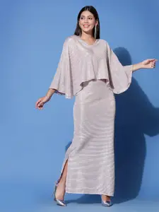 BAESD Cape Sleeve Satin Maxi Dress