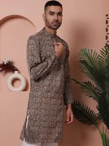 Anouk Floral Printed Cotton Silk Jacquard Kurta