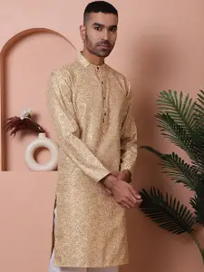 Anouk Ethnic Motifs Mandarin Collar Full Regular Sleeves Jacquard Straight Kurta