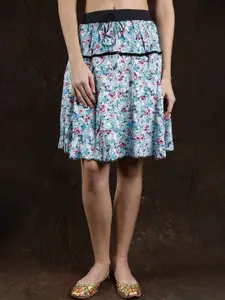Exotic India Floral Printed Pure Cotton Flared Skirt