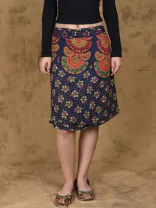 Exotic India Printed Pure Cotton A-Line Skirt