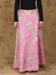 Exotic India Floral Printed Pure Cotton Wrap-Around Maxi Skirt