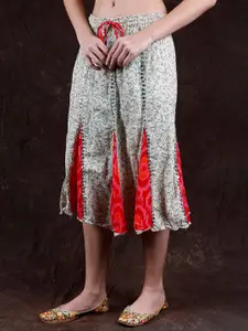 Exotic India Ivory And Pink Midi-Skirt with Sequins