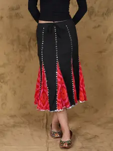Exotic India Colourblocked Pure Cotton Midi  Skirts