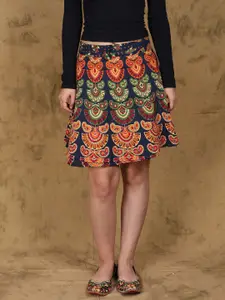Exotic India Ethnic Motifs Printed Pure Cotton Wrap-Around Mini Skirt