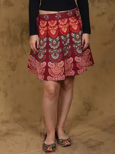 Exotic India Ethnic Motifs Printed Pure Cotton Wrap Mini Skirt