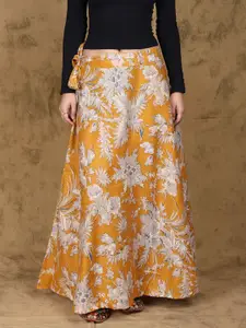 Exotic India Floral Printed Pure Cotton Wrap-Around Maxi Skirts