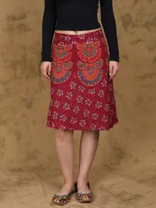 Exotic India Printed Pure Cotton Wrap Maxi Skirt