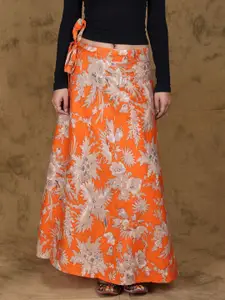 Exotic India Printed Pure Cotton Wrap-Around Maxi Skirt