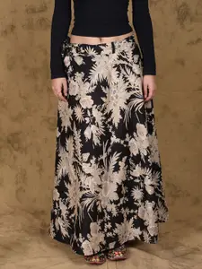 Exotic India Printed Pure Cotton Wrap Maxi Skirt