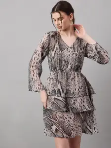 Roadster Georgette Snake Print Mini Fit and Flare Dress