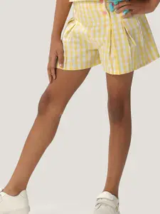 One Friday Girls Checked Mid-Rise Regular Fit Cotton Casual Shorts
