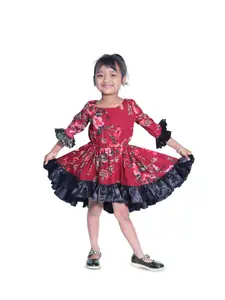 BAESD Girls Floral Bell Sleeve Crepe Fit & Flare Dress