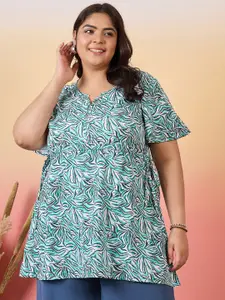 Sztori Abstract Printed Flared Sleeves Short Kurti