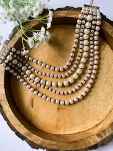 I Jewels Gold-Plated Pearl-Beaded Layered Statement Necklace