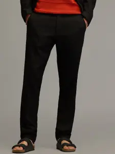 Snitch Men Black Smart Tapered Fit High-Rise Trousers