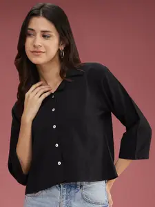 DressBerry Black Classic Self Design Cuban Collar Casual Shirt