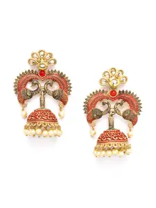 ADIVA Gold-Plated Peacock Shaped Jhumkas Earrings
