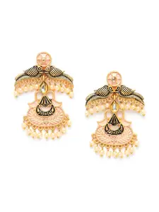 ADIVA Gold-Plated Peacock Shaped Drop Earrings