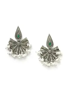 ADIVA Silver-Plated Stone Studded Beaded Drop Earrings
