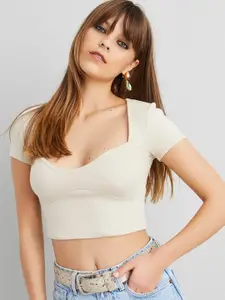 Cool & Sexy Sweetheart Neck Short Sleeves Fitted Crop Top