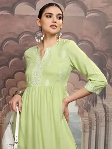 Vishudh Women Embroidered Fit and Flare Midi Dress