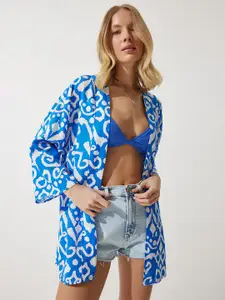 Happiness istanbul Abstract Printed Open Front Shrug