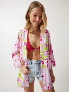 Happiness istanbul Abstract Printed Open Front Shrug