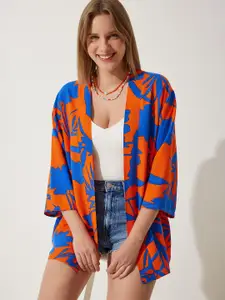 Happiness istanbul Abstract Printed Open Front Shrug