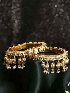 Adwitiya Collection Set Of 2 Gold-Plated Stones-Studded & Beaded Bangles