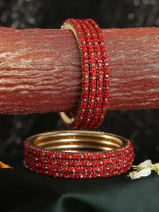 Adwitiya Collection Set Of 8 Gold-Plated Faux Beaded Bangles