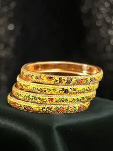 Adwitiya Collection Set Of 4 Gold-Plated Stone Studded Bangles