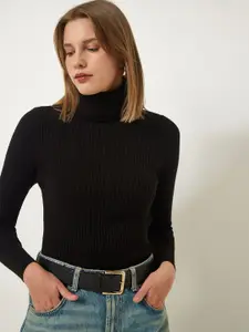 Happiness istanbul Acrylic Turtle Neck Ribbed Pullover Sweater