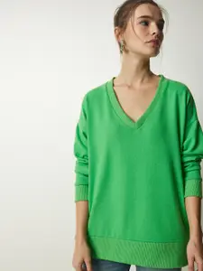 Happiness istanbul V-Neck Ribbed Pullover Sweater