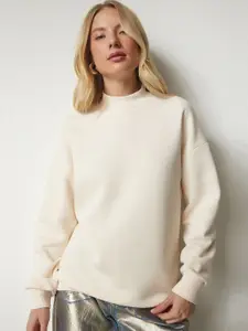 Happiness istanbul Round Neck Straight Pullover Cotton Sweatshirt