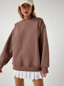 Happiness istanbul Round Neck Long Sleeves Cotton Sweatshirt