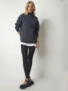 Happiness istanbul Round Neck Long Sleeves Cotton Sweatshirt