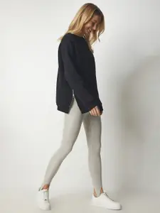 Happiness istanbul Round Neck Straight Pullover Cotton Sweatshirt