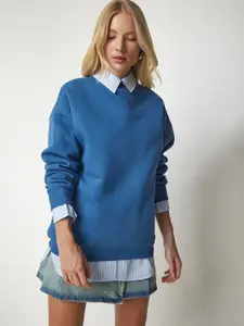 Happiness istanbul Round Neck Straight Pullover Cotton Sweatshirt