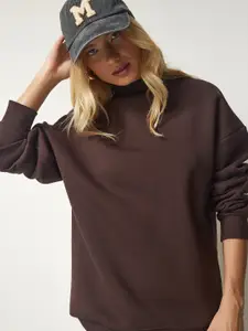 Happiness istanbul Round Neck Long Sleeves Cotton Sweatshirt