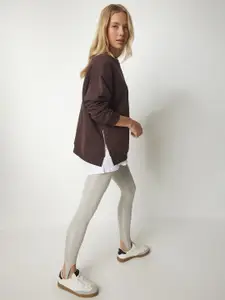 Happiness istanbul Round Neck Long Sleeves Cotton Sweatshirt