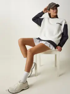 Happiness istanbul Typography Printed Straight Pullover Cotton Sweatshirt