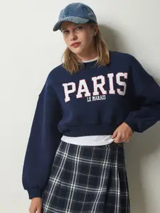 Happiness istanbul Typography Printed Straight Pullover Cotton Sweatshirt