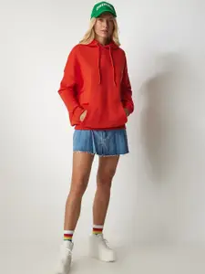 Happiness istanbul Hood Long Sleeves Straight Pullover Cotton Sweatshirt