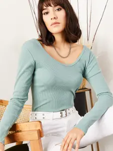 Olalook Scoop Neck Ribbed Fitted Top