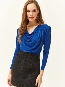 Olalook Cowl Neck Long Sleeves Gathered Top